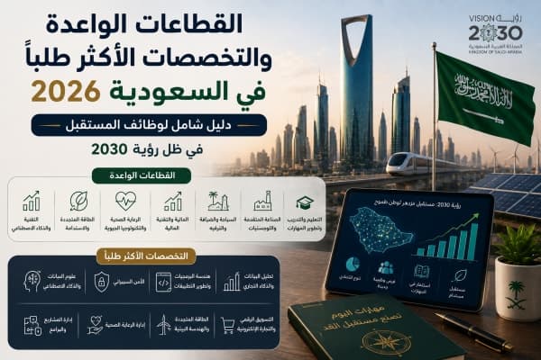 القطاعات الواعدة والتخصصات الأكثر طلباً في السعودية 2026 - دليل شامل لوظائف المستقبل في ظل رؤية 2030